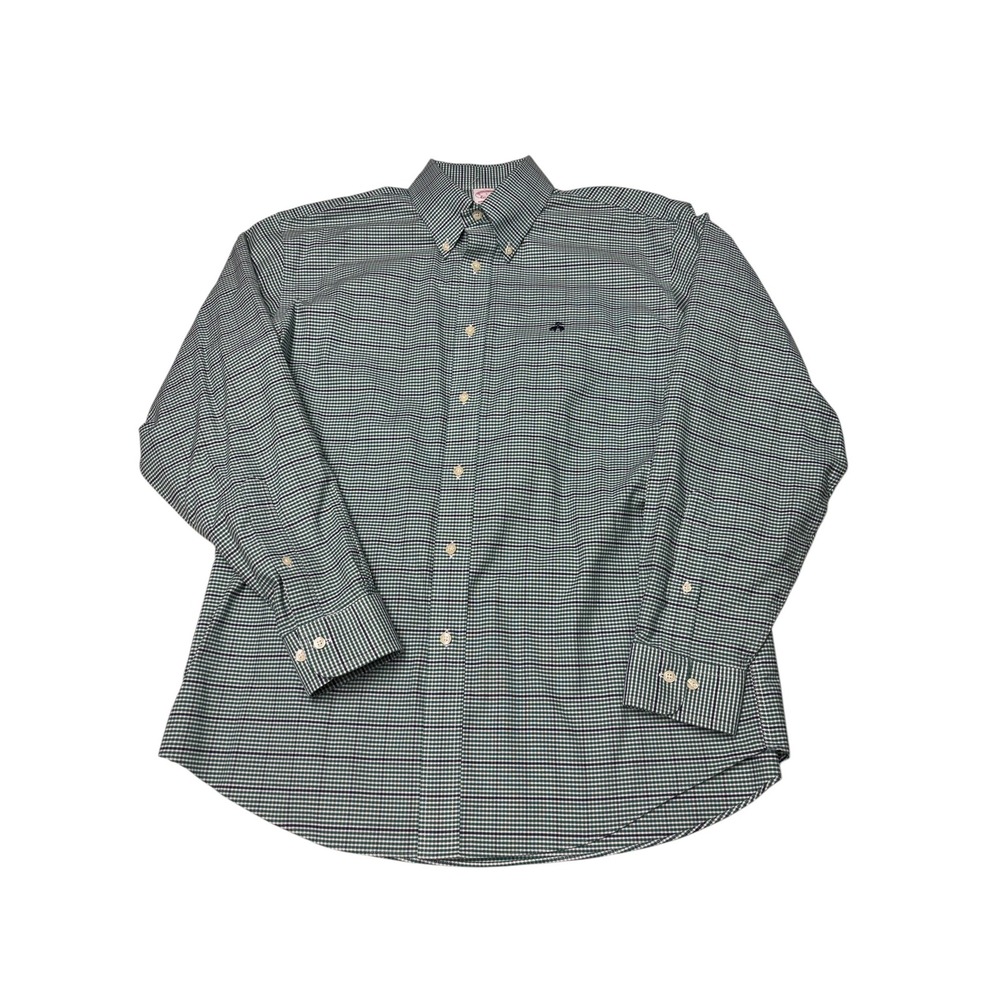 Brooks‎ Brothers Madison Fit Mens L Green Micro Check Non-Iron Stretch Shirt